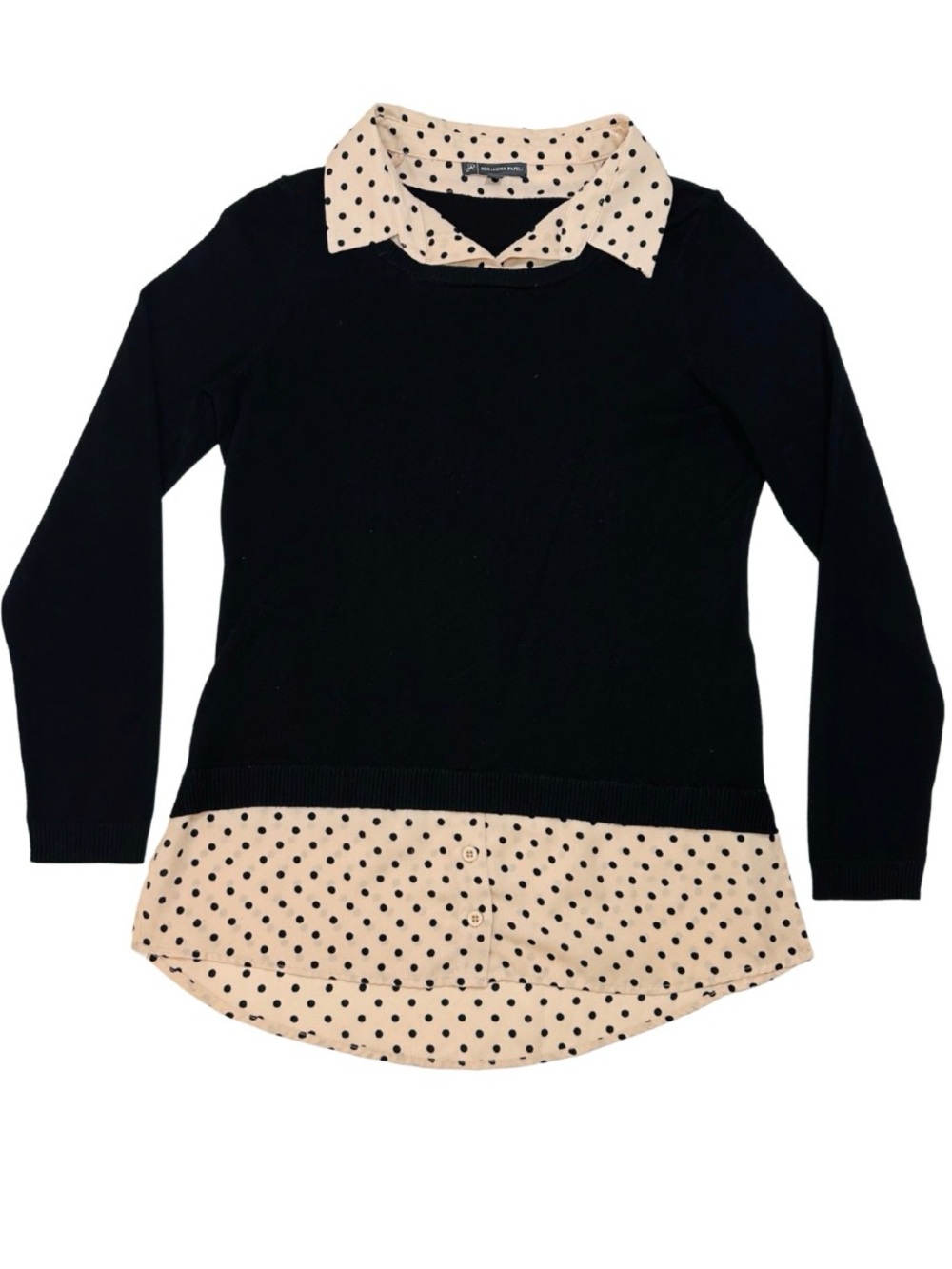 ADRIANNA PAPELL BLACK SWEATER POLKA DOT LAYERED BLOUSE TOP WOMEN’S SMALL OFFICE - Picture 2 of 8